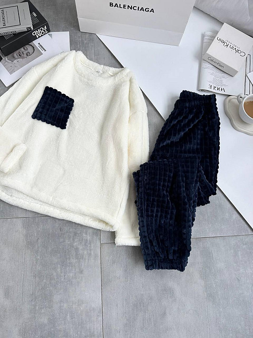 Женская теплая домашняя пижама махра+ махра фактурная Синий, 46/48 Одесса - изображение 6