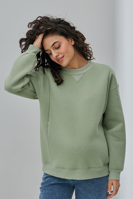 Базовый свитшот для беременных и кормящих oversize со скрытыми молниями XL Kloya Юла Мама Оливковый Кривой Рог - изображение 5