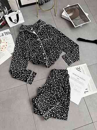 Женский стильный домашний костюм двойка турецкий шелк Черный, 46/48 Одесса