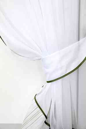 Кухонные шторы VR-Textil № 085к с ламбрекеном и подхватами белый с зеленым 300х170 см (59-784) Киев