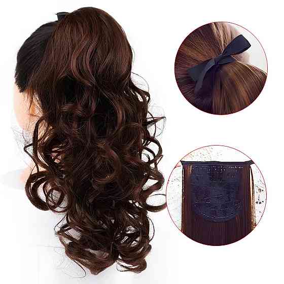 Перука хвіст каштановий. Волосся шиньйон хвилястий. Накладний хвіст із затискачами. Шиньйон для шатенок 51 см Київ