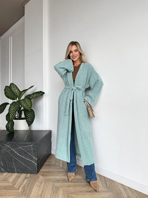 Жіночий довгий кардиган із поясом і кишенями. Мята, 46/48 Одеса - фото 3