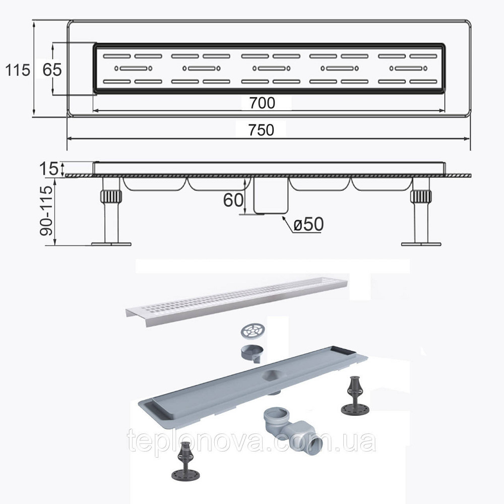 Трап линейный душевой TILLO TM009-70 70см Черновцы - изображение 6
