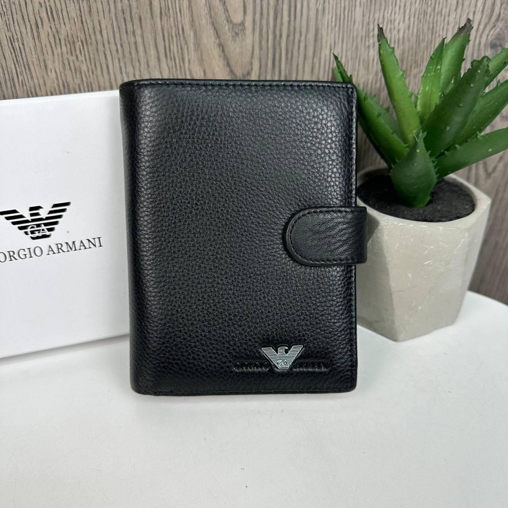 Чоловічий шкіряний гаманець портмоне стиль чорний Армані в коробці Armani ( 21978 ) Харьков - изображение 1