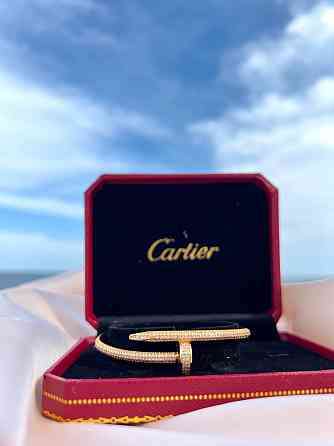 Браслет Cartier цвях позолота з цирконієм в брендовому пакуванні / Красива подарункова упаковка - коробочка з оксамитом та пакет Одеса