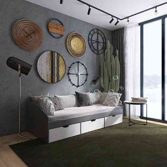 Ліжко односпальне з ящиками Еверест Комфорт 3 193х84х59 см Графіт/Німфея Альба (білий) (DTM-073834) Львів