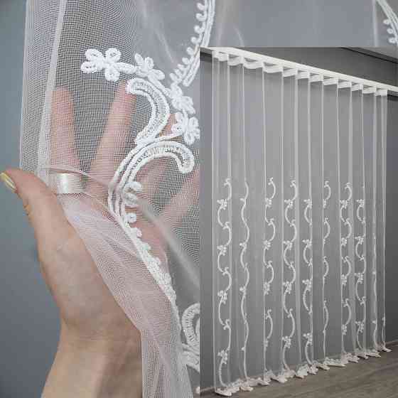 Тюль фатин с вышивкой цвет белый 1416т Киев