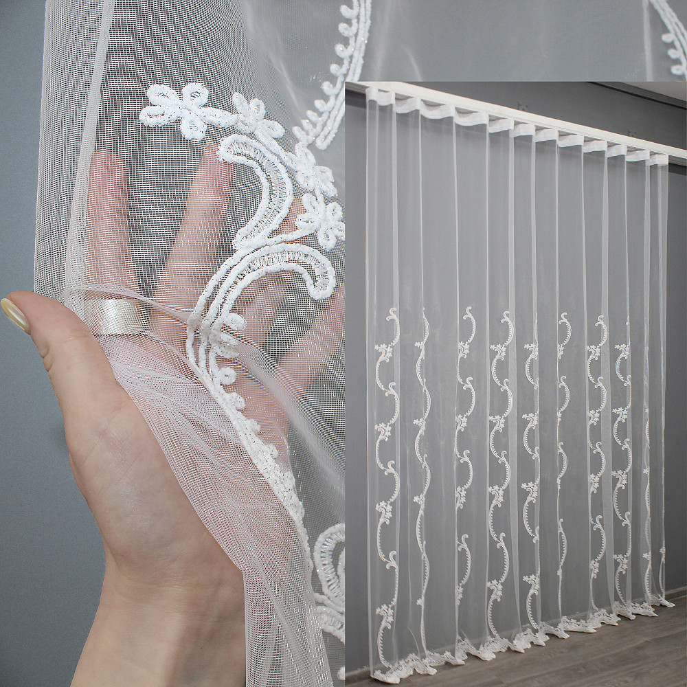 Тюль фатин з вишивкою колір білий 1416т Київ - фото 1