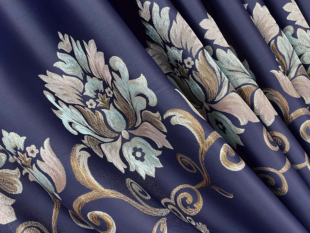 Комплект готових штор VR-Textil з вишивкою гладдю № 2053ш Синій 150х270 см 2шт (33-1057) Київ - фото 7