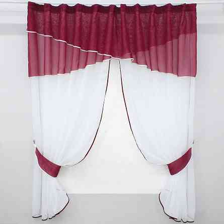 Кухонные шторы VR-Textil № 091к с ламбрекеном и подвязками бордовый с белым 270х170 см (50-594) Киев