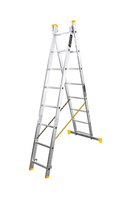 MASTERTOOL Драбина алюмінієва MASTERTOOL двосекційна комбінована 2х8 ступенів h=3980 мм max 150 Киев - изображение 1