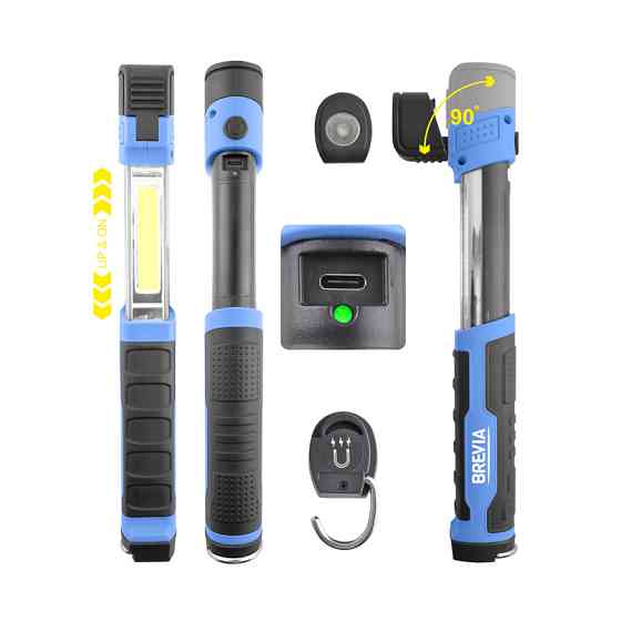 Лампа инспекционная Brevia LED телескопическая 3W COB+1W LED 300lm 2000mAh, type-C Львов