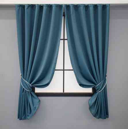 Комплект коротких штор VR-Textil Блекаут Midnight № 1675ш Синій 140х170 см 2 шт (35-0323) Київ