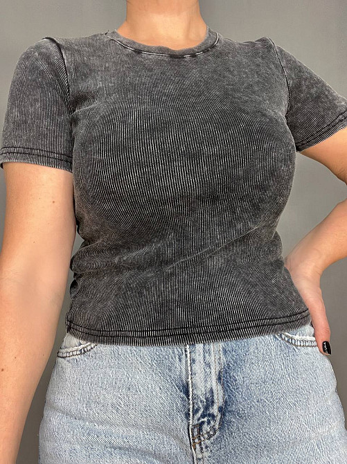 Футболка жіноча A-N 2747 варка тай-дай рубчик топ середня довжина базова one size, чорний, one size Київ - фото 6