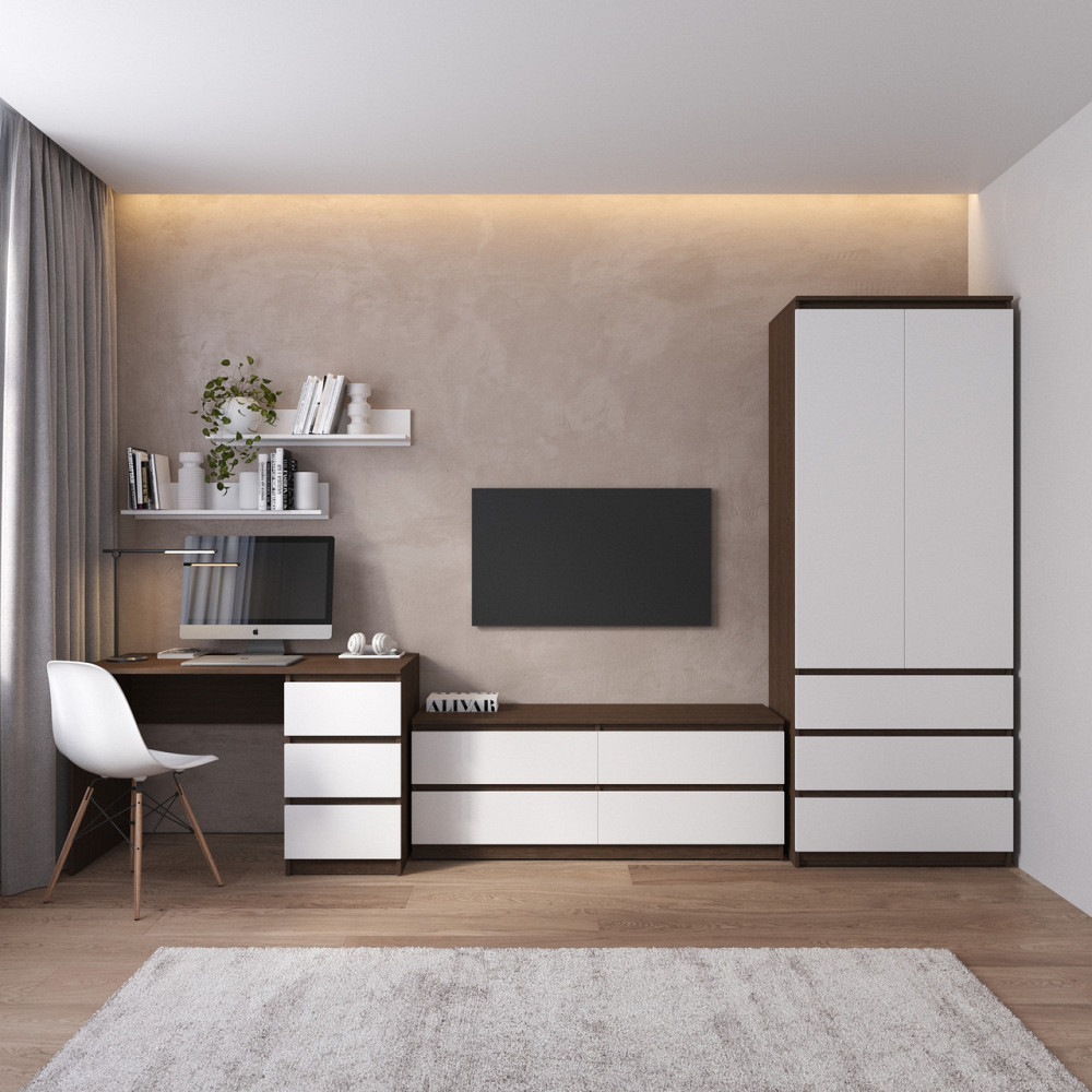 Комплект мебели в гостиную VAYS, шкаф R-9 тумба R-6 стол R-1 полки М-22 Венге Темный-Белый фасад Львов - изображение 1