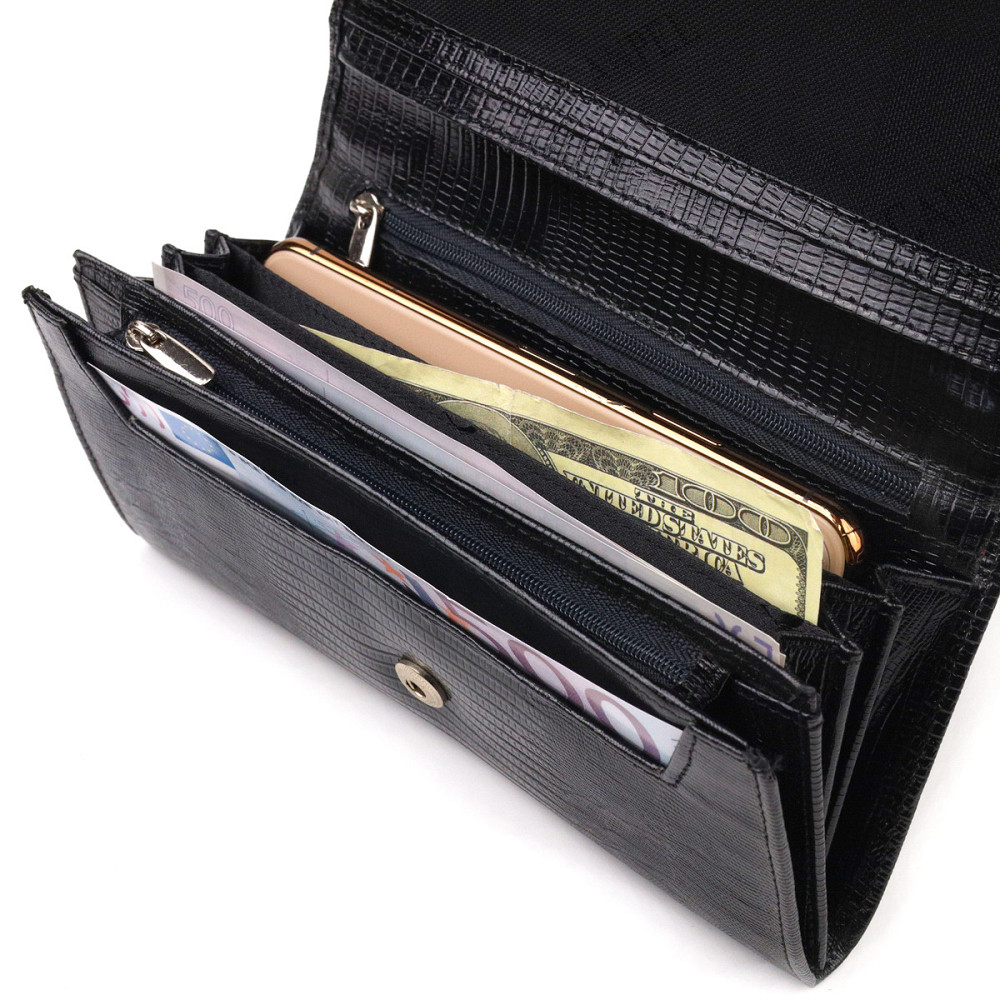 Привабливий жіночий гаманець із монетницею з натуральної фактурної шкіри CANPELLINI 21527 Чорний Київ - фото 4