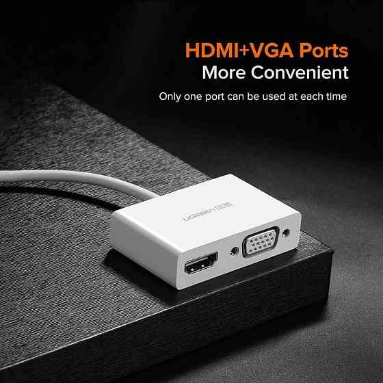 USB-хаб UGREEN USB Type C to HDMI + VGA Converter (White) Киев