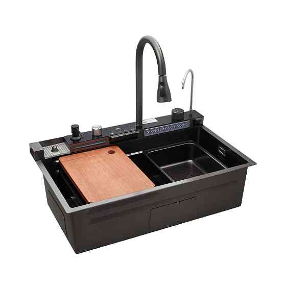 Кухонная мойка Kroner KRP Schwarze - SET7546ARTHM PVD (3.0/0.8 мм) в комплекте со смесителем, черная Киев