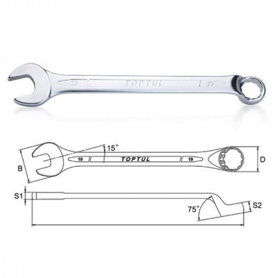 Ключ Toptul гаечный комбинированный (угол 75°) 13мм (AAEN1313) Винница - изображение 2