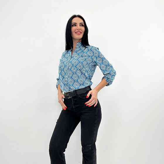 Жіноча блузка з принтом "Marocco" оптом | Норма і батал | Розпродаж моделі Блакитний, 50-52 Київ