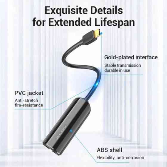 Перехідник USB3.1 Type-C --> Ethernet RJ45 1000 Mb Gigabit Vention (CFBBB) Киев