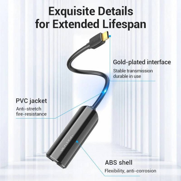 Перехідник USB3.1 Type-C --> Ethernet RJ45 1000 Mb Gigabit Vention (CFBBB) Київ - фото 3