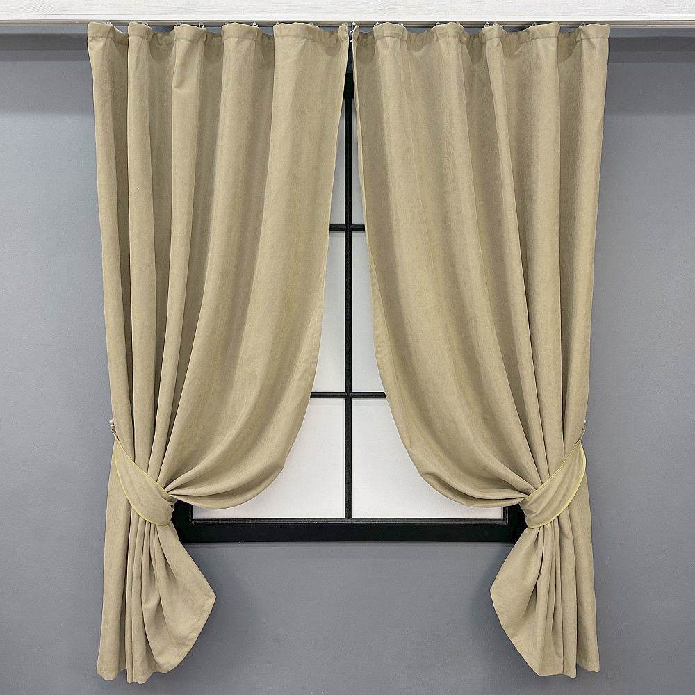 Комплект коротких штор VR-Textil Мікровелюр Petek YL № 1801ш Кремовий 130х170 см 2 шт (35-0383) Київ - фото 1