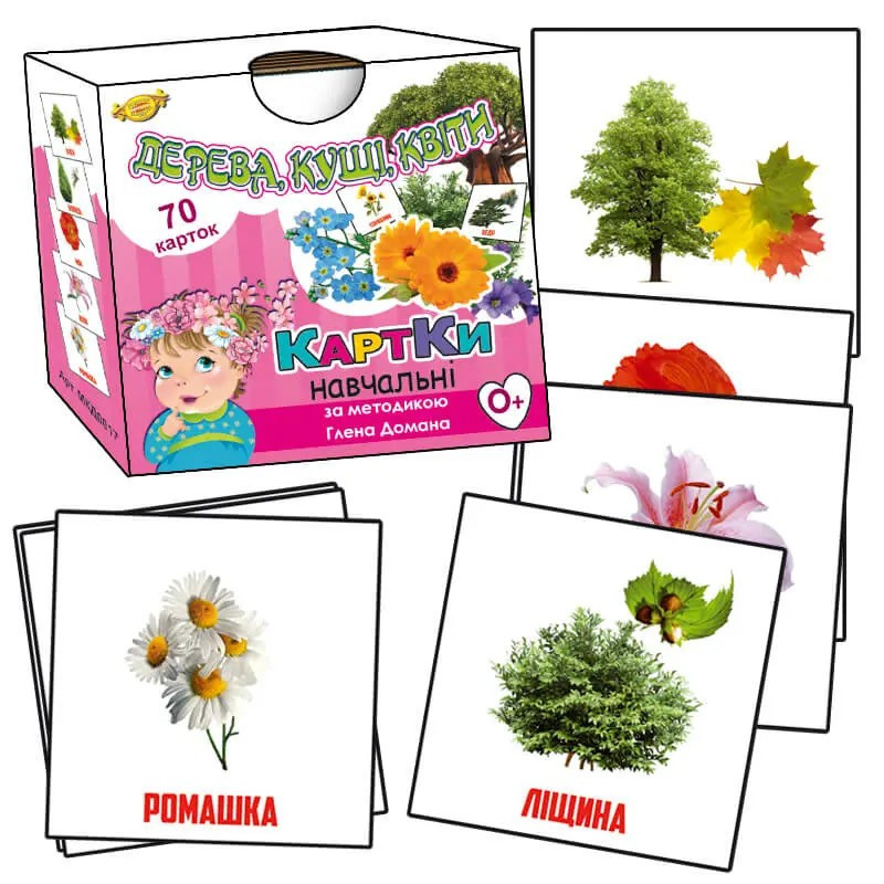 Картки за методикою Глена Домана. Дерева, кущі, квіти. 70 шт, шт Киев - изображение 1