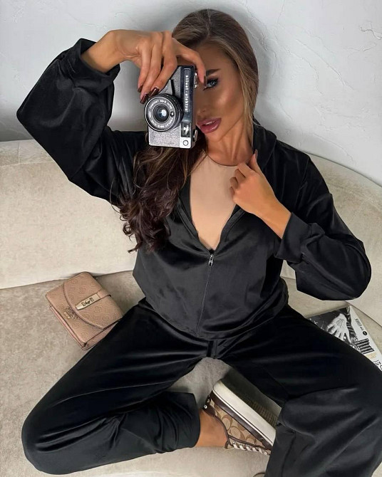 Женский повседневный стильный костюм велюр плюш Черный, 46/48 Одесса - изображение 1