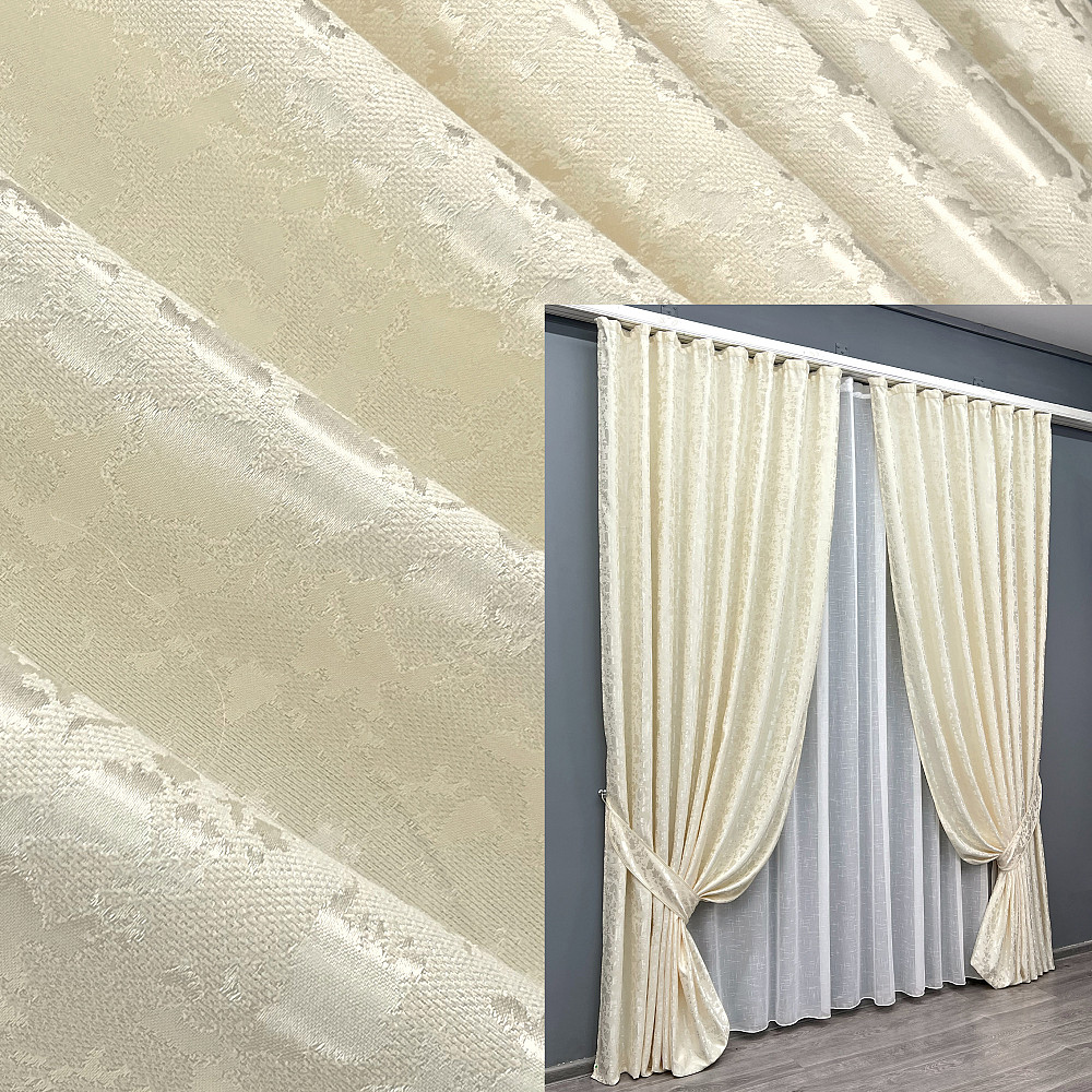 Комплект готовых штор VR-Textil Лен мрамор Pavliani ХО № 1908ш Молочный 150х280 см 2 шт (33-0960) Киев - изображение 1