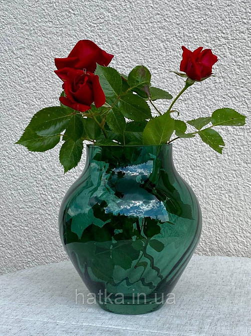 Ваза скляна 17,5*17,5*20 см "Бонна" зелене товсте скло Київ - фото 3