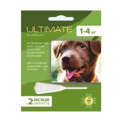 Капли для животных Unicum ULTIMATE от блох, клещей, вшей и волосоедов для собак 1-4 кг (s-метопрен, фипр) (4820150203047) Винница