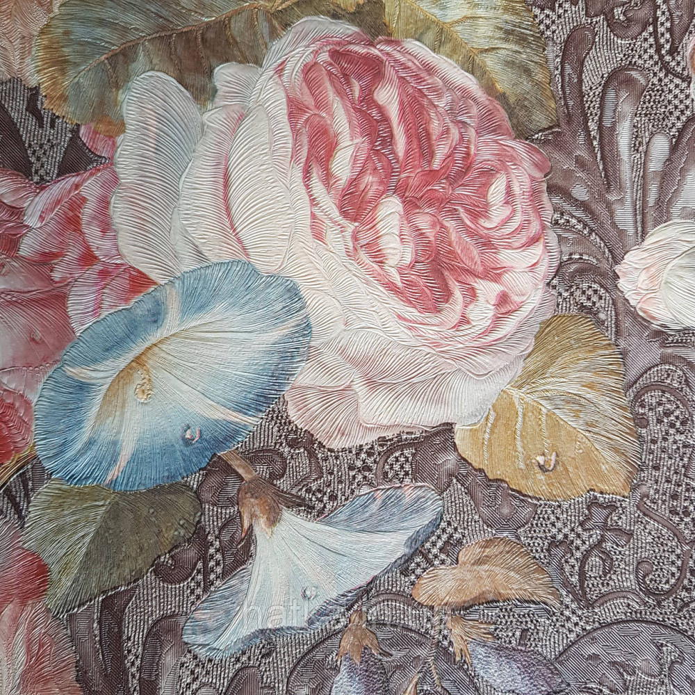 Шпалери метрові вінілові на флізелін Yuanlong Samsara квіти троянди, півонії бордовий, червоний, синій на Київ - фото 3