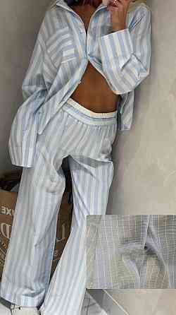 Жіноча смугаста піжама двійка з льону Одеса