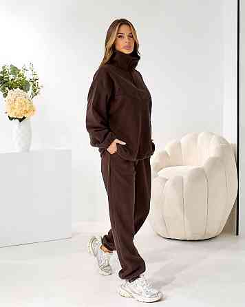 Жіночий стильний теплий флісовий костюм-двійка, двосторонній фліс. Шоколад, 48/52 Одеса