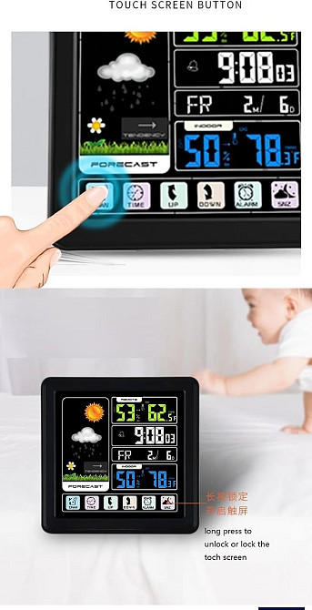 Бездротова метеостанція з кольоровим екраном TS-3310-BK, внутрішня та зовнішня температура, вологість, годинник Київ - фото 8
