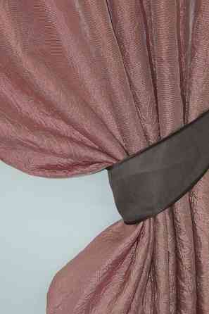 Кухонные шторы VR-Textil № 073к с ламбрекеном и подхватами розово-золотистый с какао 280х170 см (52-0366) Киев