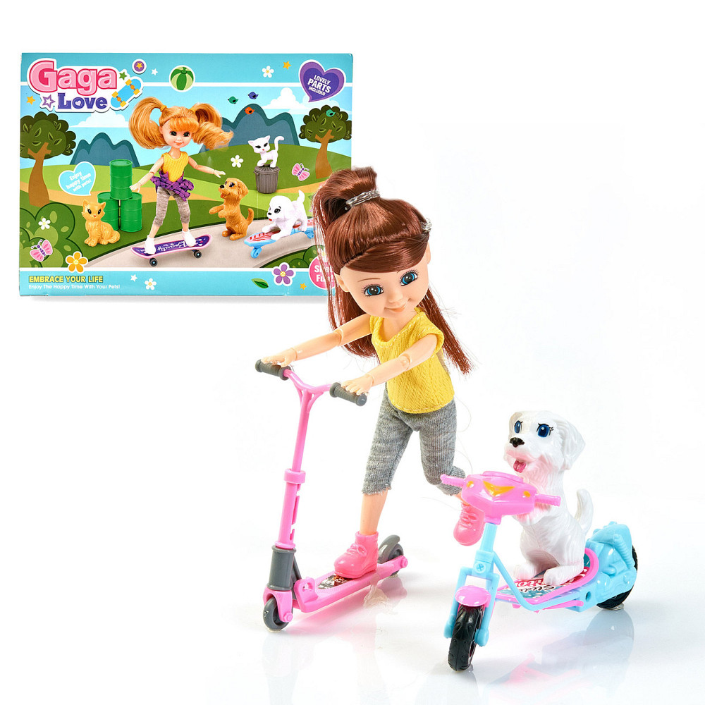 Игровой набор с куклой и собакой на самокате Gaga & Love.Набор для девочки кукла с питомцем. Каменец-Подольский - изображение 1