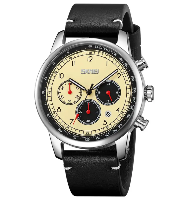 Часы наручные классические Skmei 9318 (Черный с бежевым циферблатом) Винница - изображение 2