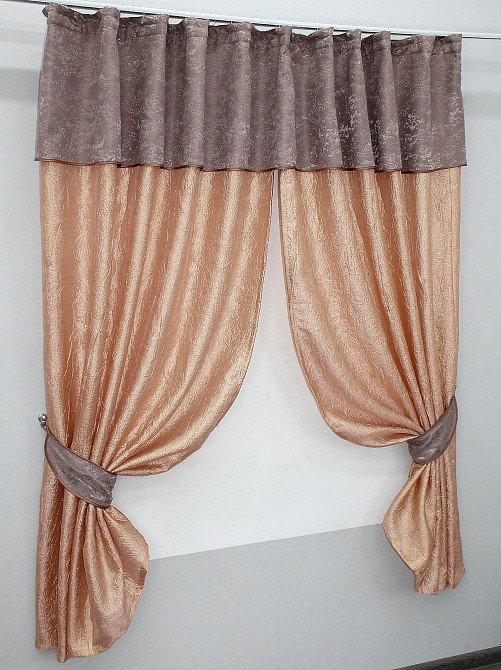 Кухонные шторы VR-Textil № 073к с ламбрекеном и подхватами персиковый с пудровым 260х170 см (52-0090) Киев - изображение 2