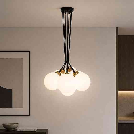 Люстра подвесная MSK Electric Luna светильник на семь плафонов шаров Е27 d-150mm PL 202612-7R BK Одесса