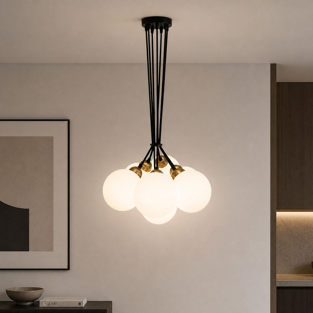Люстра подвесная MSK Electric Luna светильник на семь плафонов шаров Е27 d-150mm PL 202612-7R BK Одесса - изображение 3