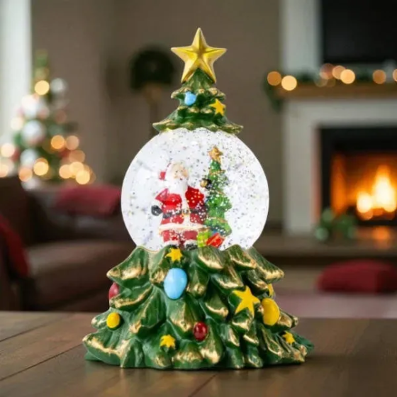 Світильник-декор новорічний Ялинка з Сантою в кулі XHF-8001 LED 5 мелодій USB AAх3 (15х15х23см) Київ