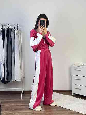 Женский прогулочный костюм двойка: кофта и штаны велюр 46/48, Малиновый Одесса
