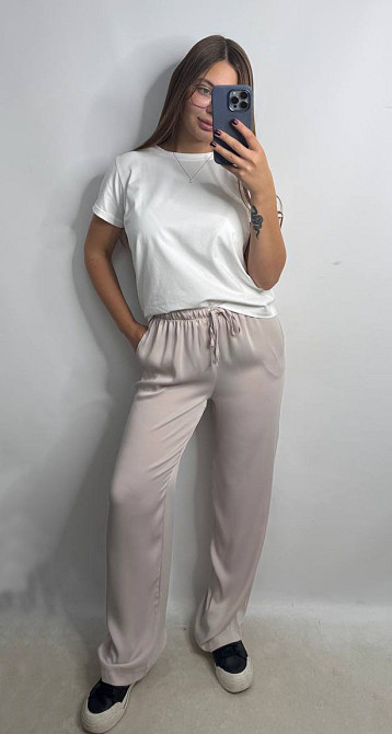 Женские штаны-палаццо из шелка Пудра XS-S Харьков - изображение 1