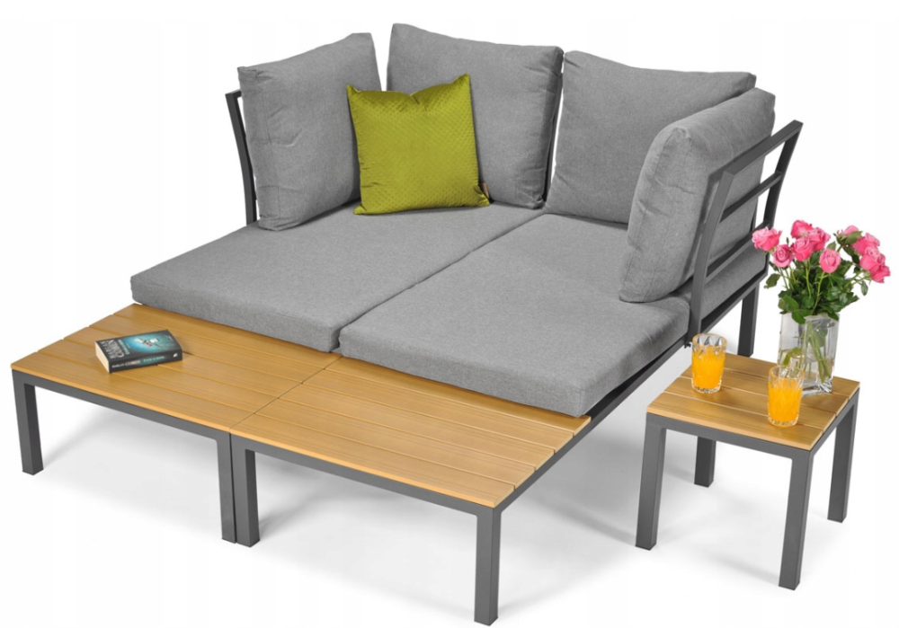 Комплект садових меблів LAGOS (кутовий диван + столик) зі сталі, з подушками, Сірий (Польща) Київ - фото 2