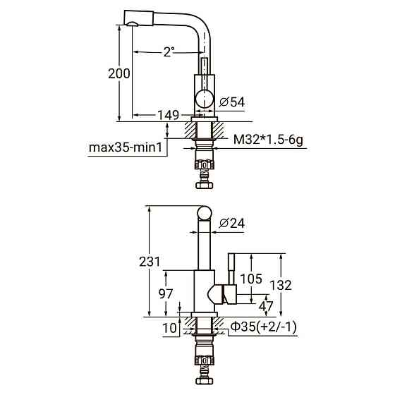 Смеситель KT Ø35 для раковины Г-гусак на гайке SS AQUATICA KT-1A370P (9722021) Киев