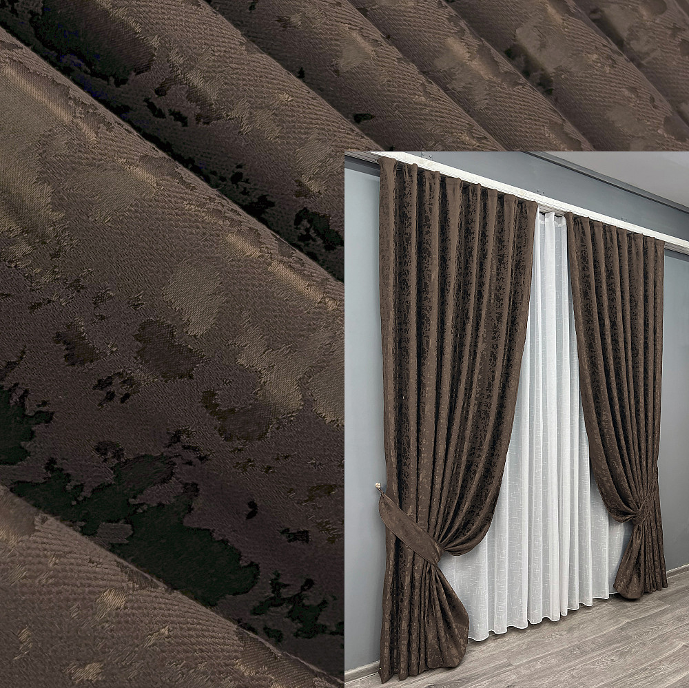 Комплект готових штор VR-Textil Льон мармур Pavliani ХО № 1910ш Венге 150х280 см 2 шт (33-0962) Київ - фото 1