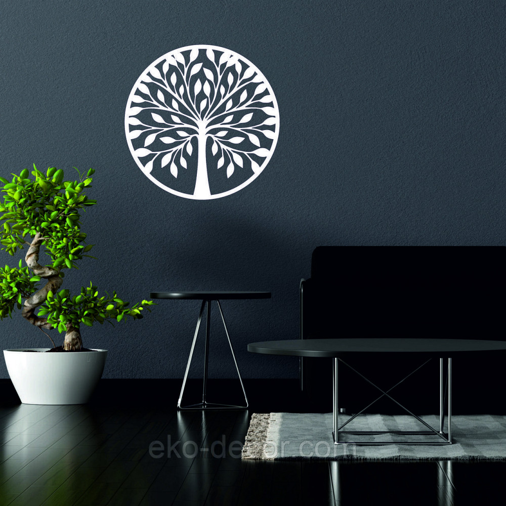 Декоративное настенное 3D Панно «Дерево в кругу» Декор на стену с объемом 90*90 см, Белый Киев - изображение 3