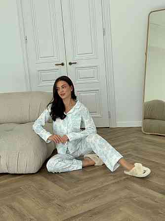 Женский комплект из натуральной ткани Диор синий, Молочный, XL-2XL Харьков